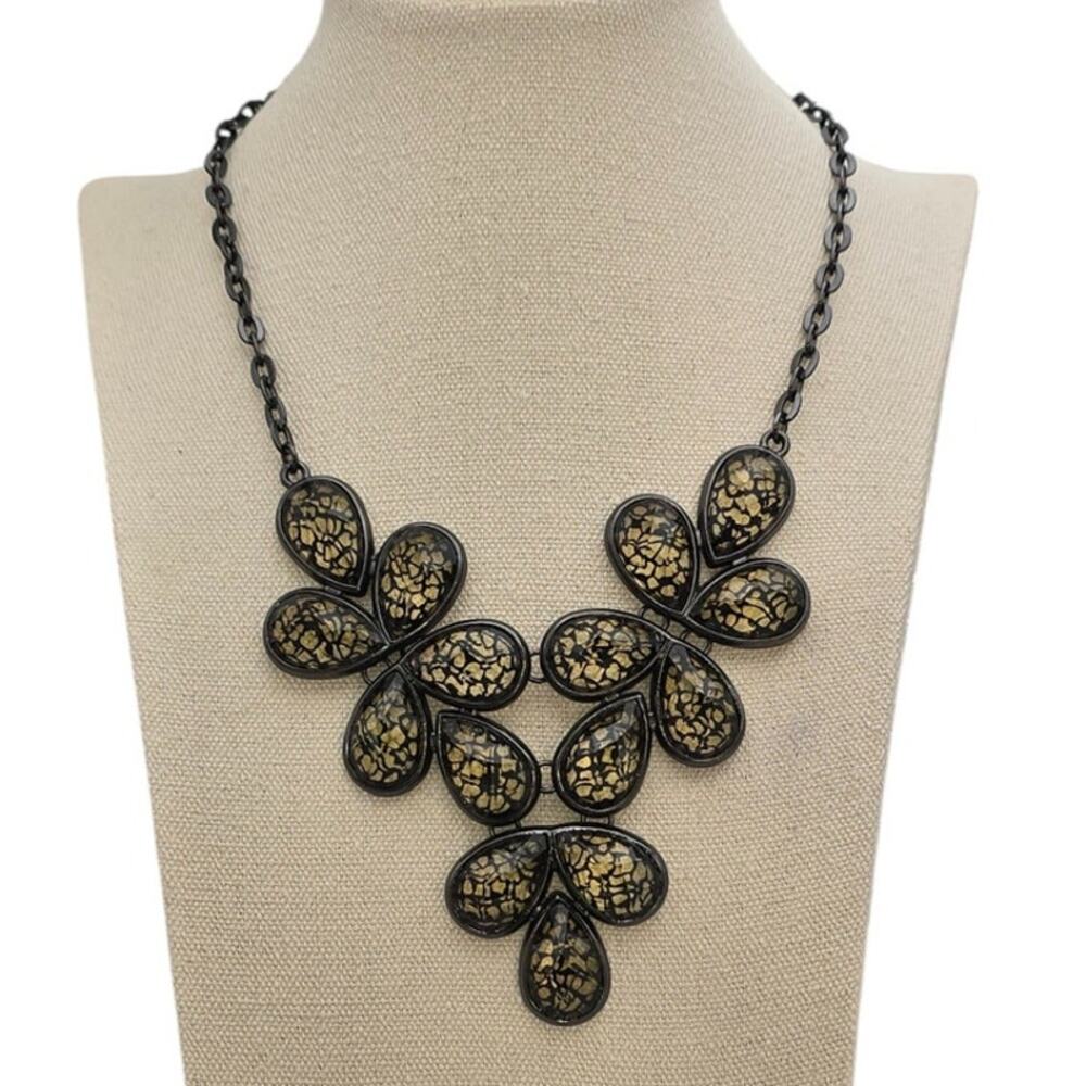 Black Lace Petal Design Bold Statement Necklace with - Dark Romance Witchy